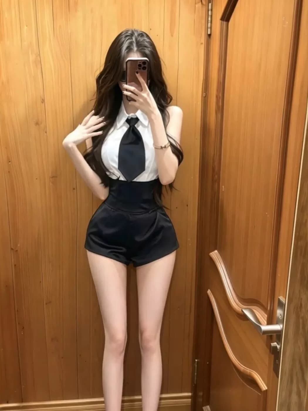 핫걸 민소매 넥타이 여성 셔츠 2026 여름 디자인 센스 다용도 하이웨이스트 쇼트 스타일 바지 연령 감소 투피스 슈트 이미지 4