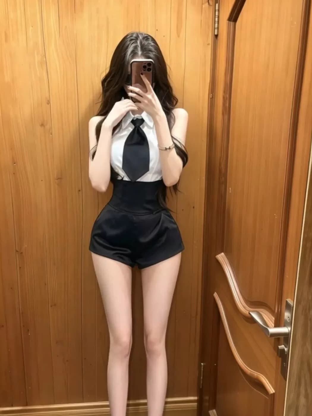 핫걸 민소매 넥타이 여성 셔츠 2026 여름 디자인 센스 다용도 하이웨이스트 쇼트 스타일 바지 연령 감소 투피스 슈트 상세 이미지 3