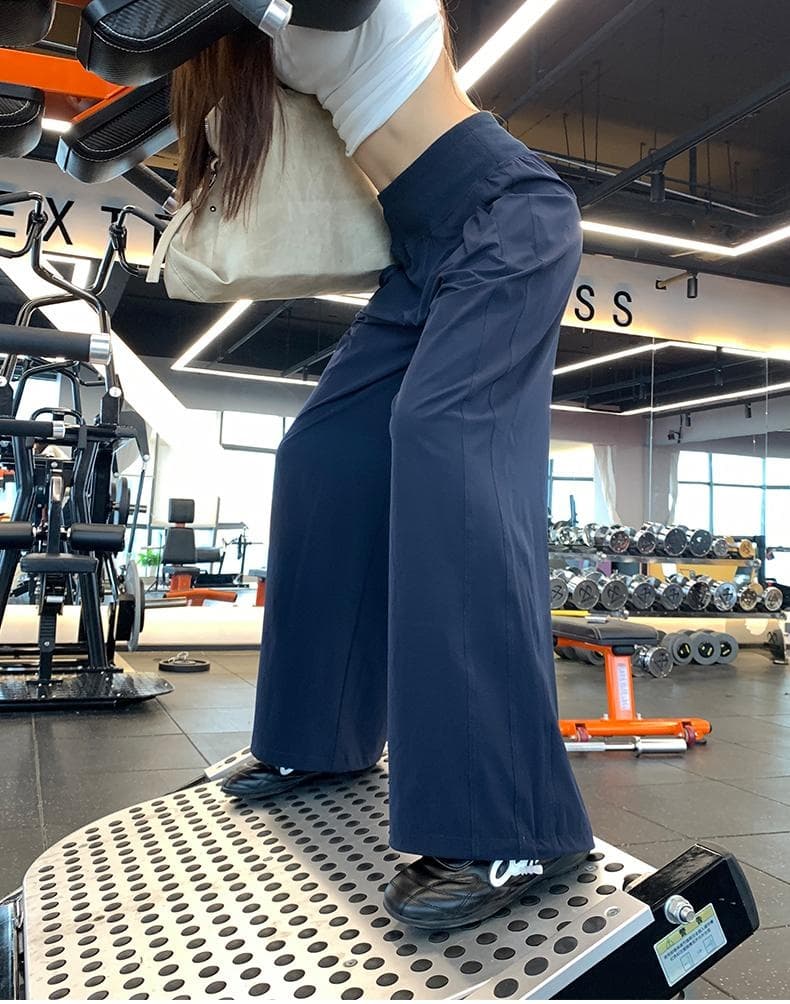 살구 색상 속도 건조한 캐주얼 바지 여성 여름 얇은 스타일 작은 키 피트니스 요가 바지 하이웨이스트 루즈핏 운동 와이드 레그 팬츠 어린이 상세 이미지 14