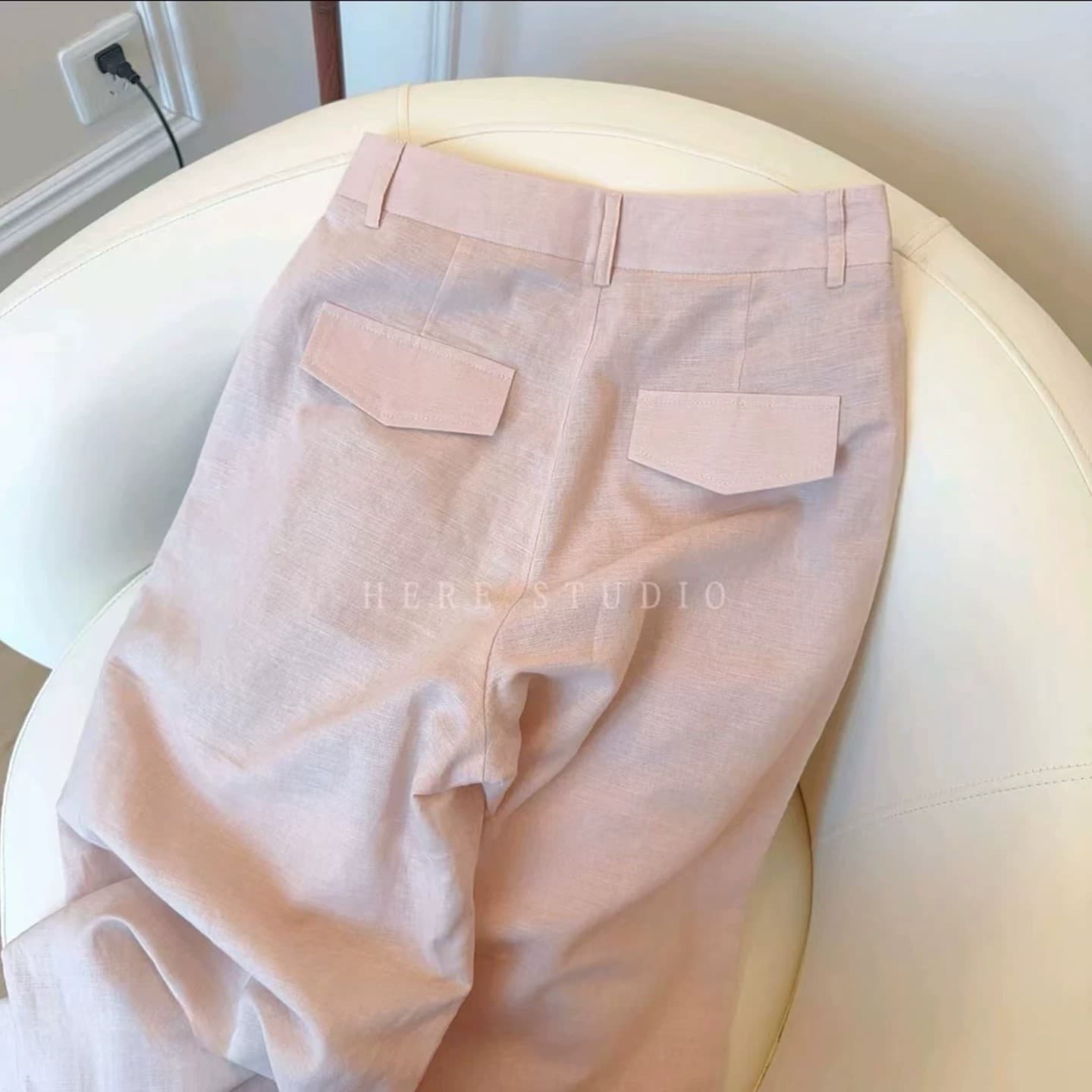 핑크색 아마 바지 여성 여름 얇은 스타일 새로운 루즈핏 느긋한 바람 작은 키 캐주얼 바지 하이웨이스트 도루 센스 와이드 레그 팬츠 이미지 3