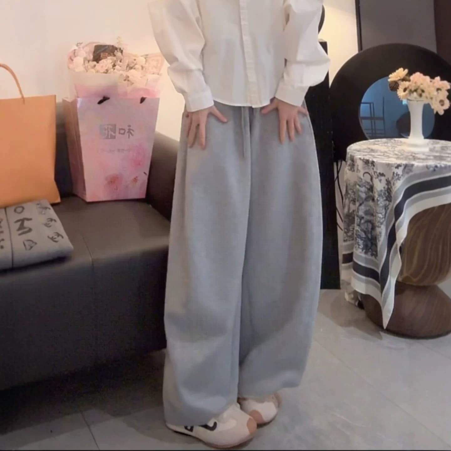 가을 넓은 다리 다용도 패션 루즈핏 느긋한 바람 캐주얼 바지 상세 이미지 3