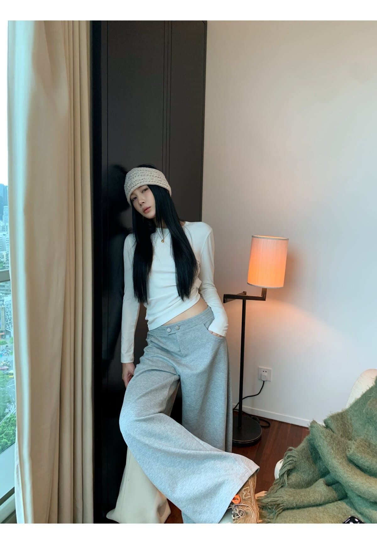 아메리칸 레트로 느긋한 회색 와이드 레그 팬츠 웨이 바지 여성 ins 한국 스타일 트렌드 루즈핏 핫걸 디자인 센스 캐주얼 바지 상세 이미지 36