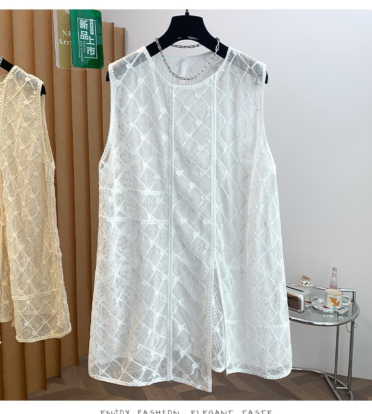 실사 중간 길이 홀로우 아웃 민소매 조끼 여성 2026 여름 얇은 스타일 빅 사이즈 루즈핏 외출용 베스트 블라우스 맨위 상세 이미지 11