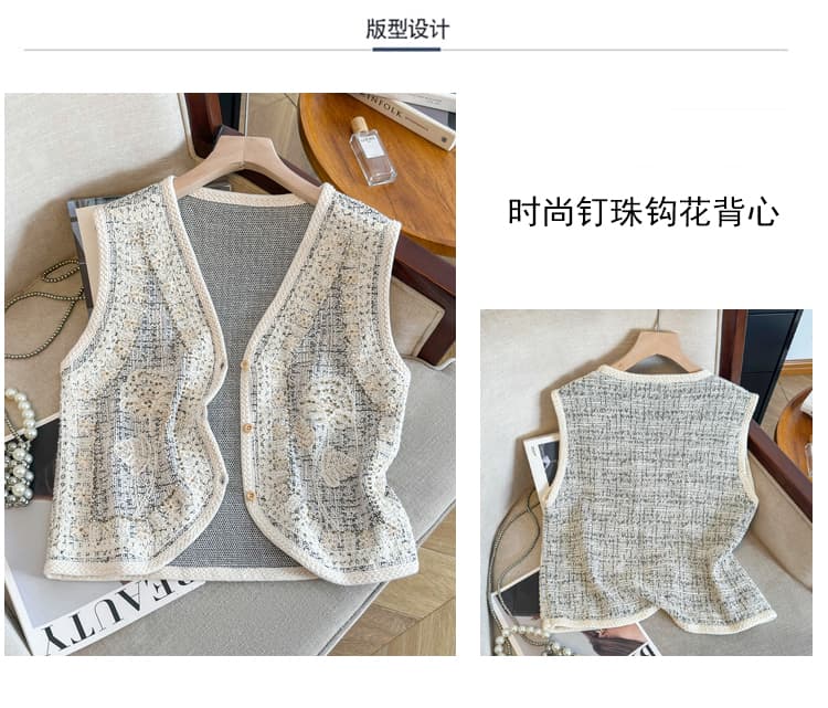 실사 민족 스타일 무거운 작업 비즈 박기 자수 V넥 베스트 조끼 여성 봄 가을 새로운 루즈핏 슬림해 보이는 스택 착용 맨위 상세 이미지 4