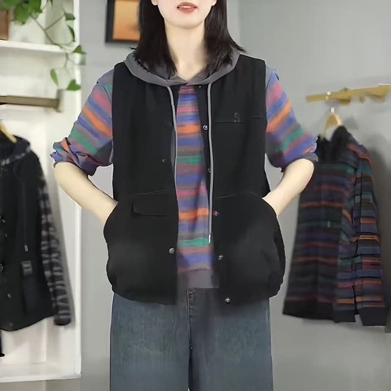비 실사 봄 가을 새로운 워싱 데님 민소매 조끼 여자 다용도 캐주얼 빅 사이즈 루즈핏 어깨 조끼 맨위 이미지 4