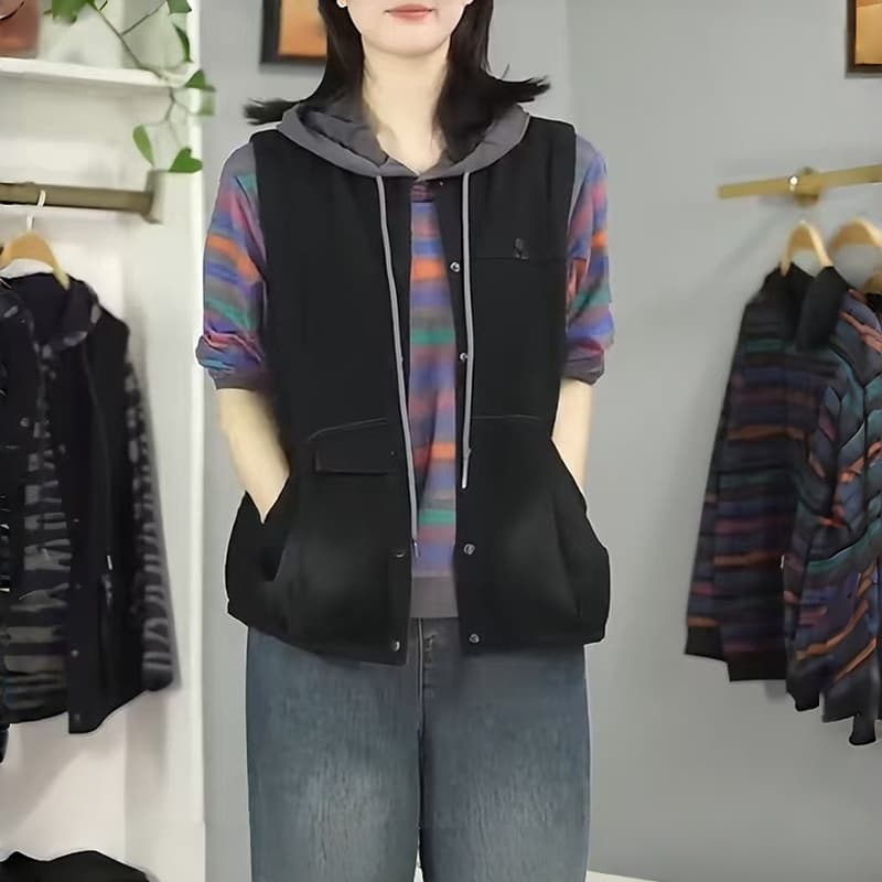 비 실사 봄 가을 새로운 워싱 데님 민소매 조끼 여자 다용도 캐주얼 빅 사이즈 루즈핏 어깨 조끼 맨위 이미지 5