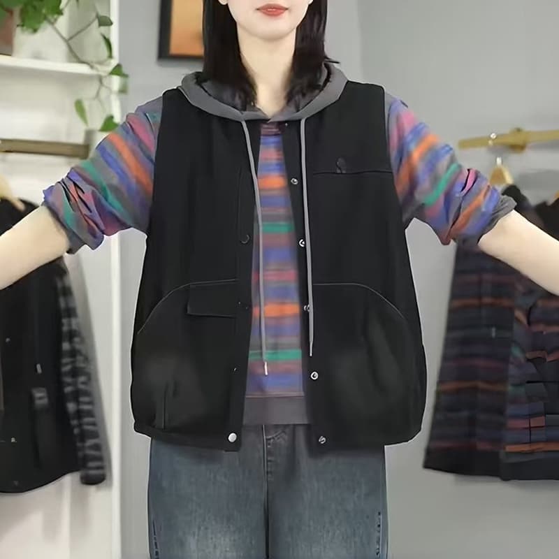 비 실사 봄 가을 새로운 워싱 데님 민소매 조끼 여자 다용도 캐주얼 빅 사이즈 루즈핏 어깨 조끼 맨위 상세 이미지 6