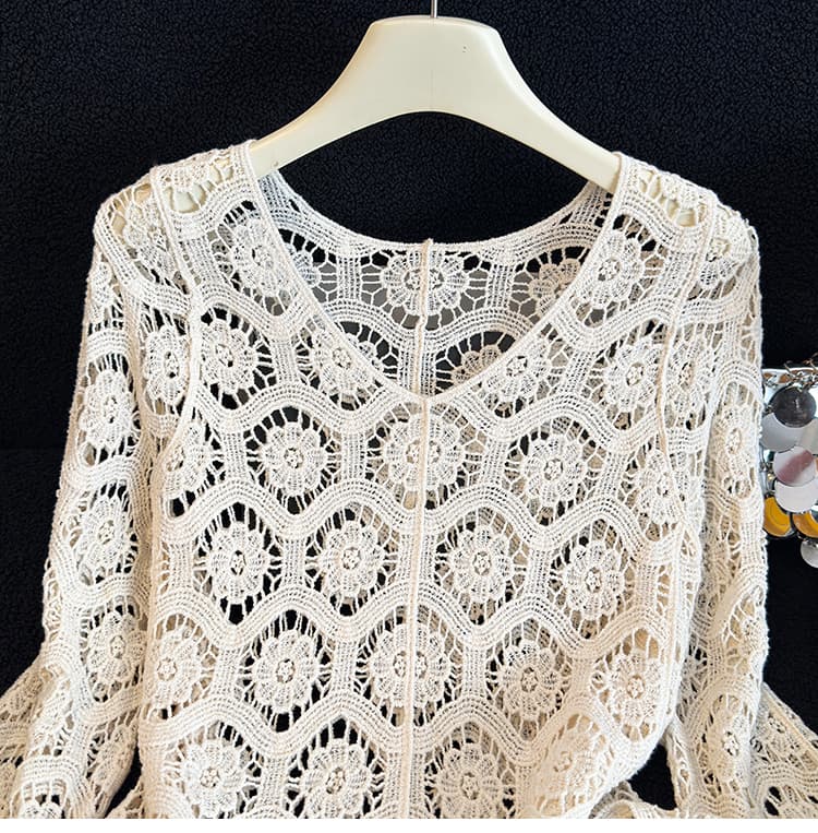 실사 2026 이른 가을 새로운 디자인 센스 홀로우 아웃 긴팔 니트 스웨터 맨위 여성 의류 빅 사이즈 루즈핏 자외선 차단 블라우스 상세 이미지 20