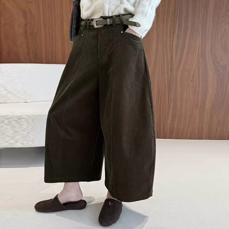 비 실사 한 부서 하이웨이스트 코듀로이 9 포인트 모통이 칼 바지 여성 가을 루즈핏 슬림해 보이는 다용도 넓은 다리 캐주얼 바지 상세 이미지 4