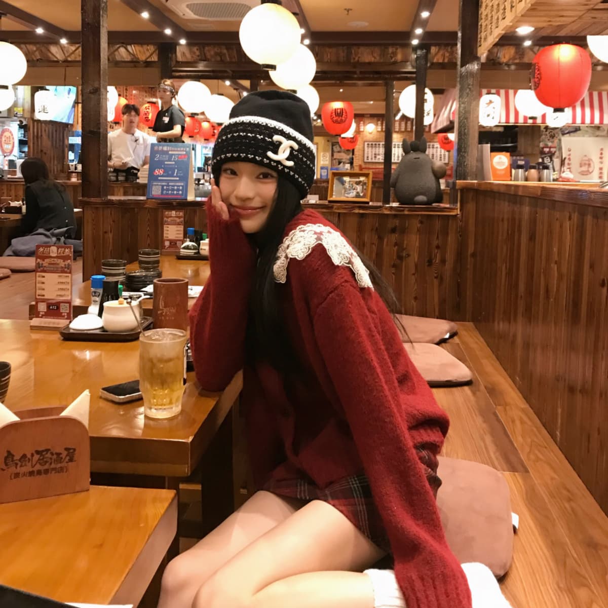실사 정가 부드러운 바람 레이스 패치워크 해군 칼라 스웨터 오픈 가디건 여성 겨울 루즈핏 니트 스웨터 재킷 이미지 6