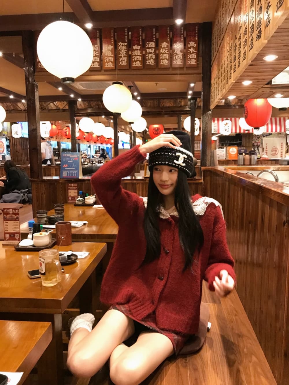 실사 정가 부드러운 바람 레이스 패치워크 해군 칼라 스웨터 오픈 가디건 여성 겨울 루즈핏 니트 스웨터 재킷 상세 이미지 7