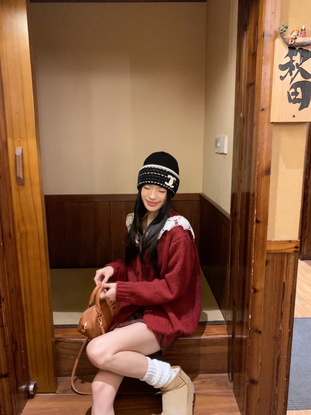 실사 정가 부드러운 바람 레이스 패치워크 해군 칼라 스웨터 오픈 가디건 여성 겨울 루즈핏 니트 스웨터 재킷 상세 이미지 8