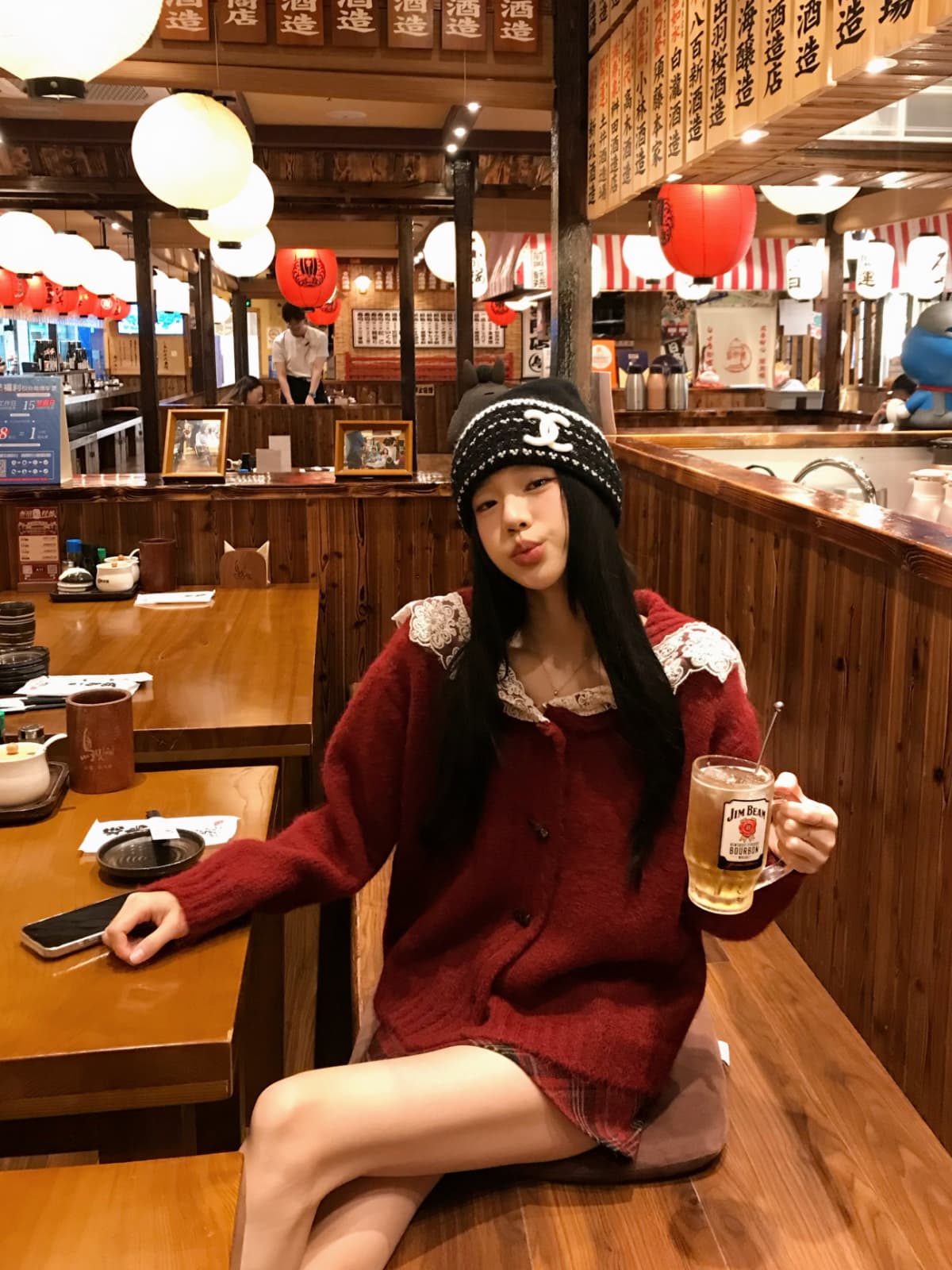 실사 정가 부드러운 바람 레이스 패치워크 해군 칼라 스웨터 오픈 가디건 여성 겨울 루즈핏 니트 스웨터 재킷 이미지 5