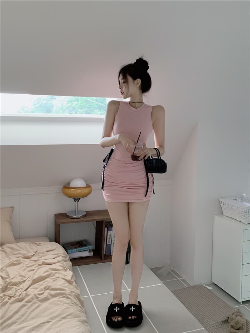 실사 정가 2026 여름 새로운 달콤한 매운맛 나비 넥타이 드레스 홀로우 아웃 허리 수축 민소매 조끼 스커트 이미지 4