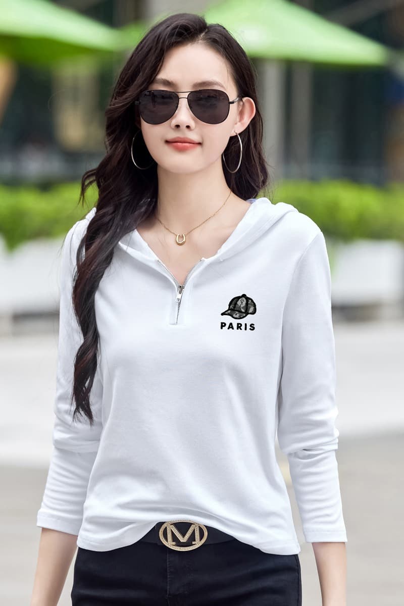 2026 봄 가을 외출용 긴팔 티셔츠 여성 레저 미니멀리즘 다용도 루즈핏 빅 사이즈 여성 의류 기본 셔츠 후드 맨위 이미지 6