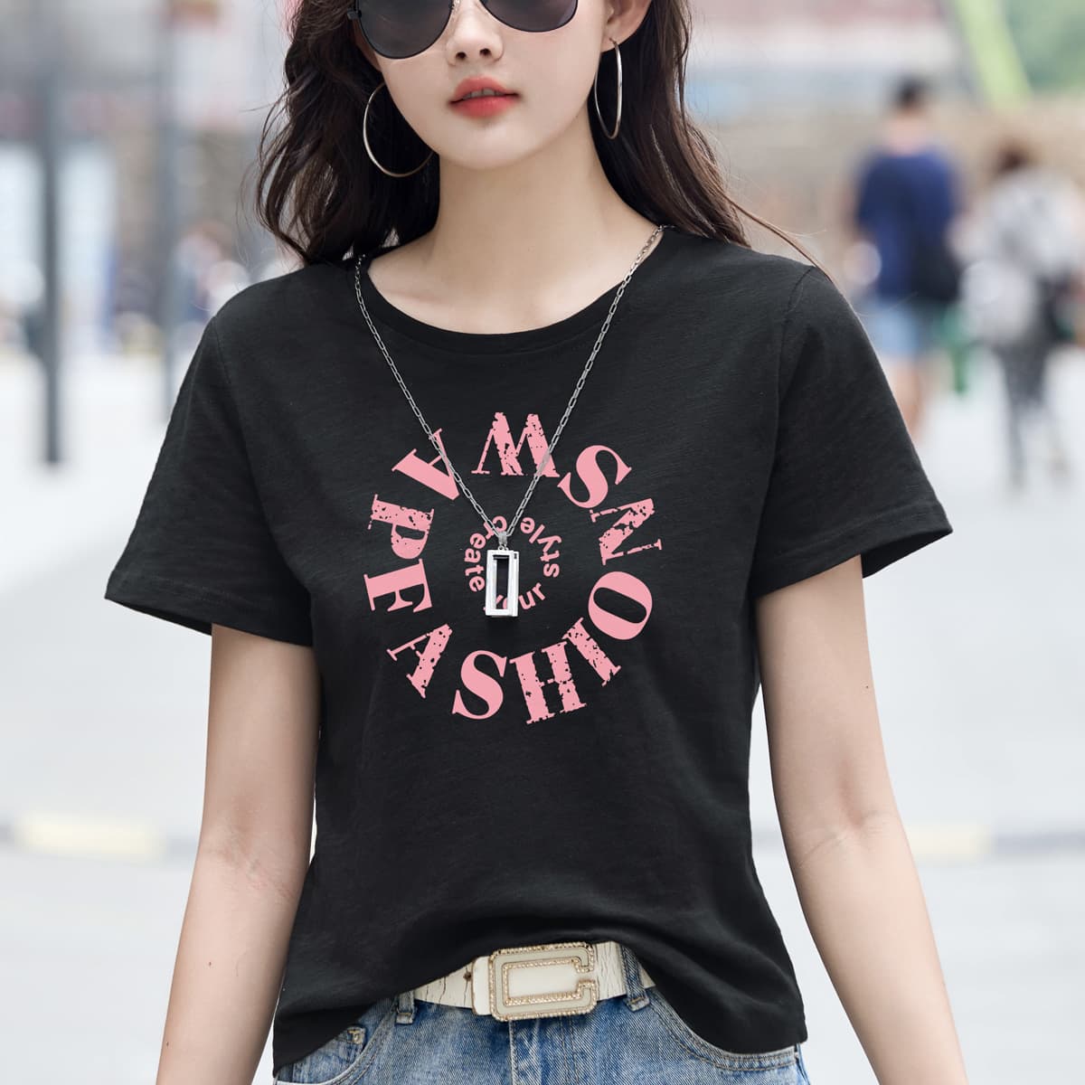 대나무 마디 면 순면 반팔 티셔츠 여성 검정색 캐주얼 여성 의류 2026 여름 드레스 새로운 한국 스타일 루즈핏 다용도 조수 브랜드