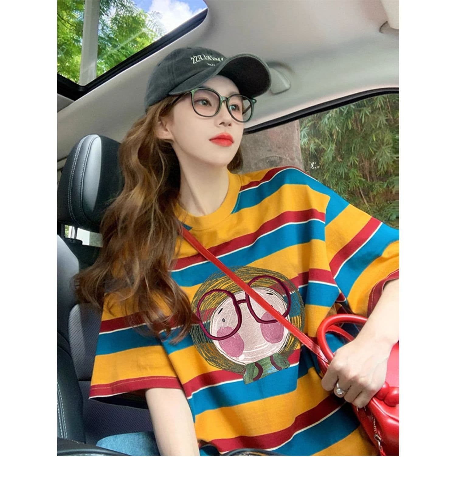 95 면 5 암모니아 Lun 컬러 짜임 기사 이후 패키지 칼라 배색 스트라이프 루즈핏 티셔츠 여성 슬림해 보이는 맨위 트렌디 상세 이미지 4