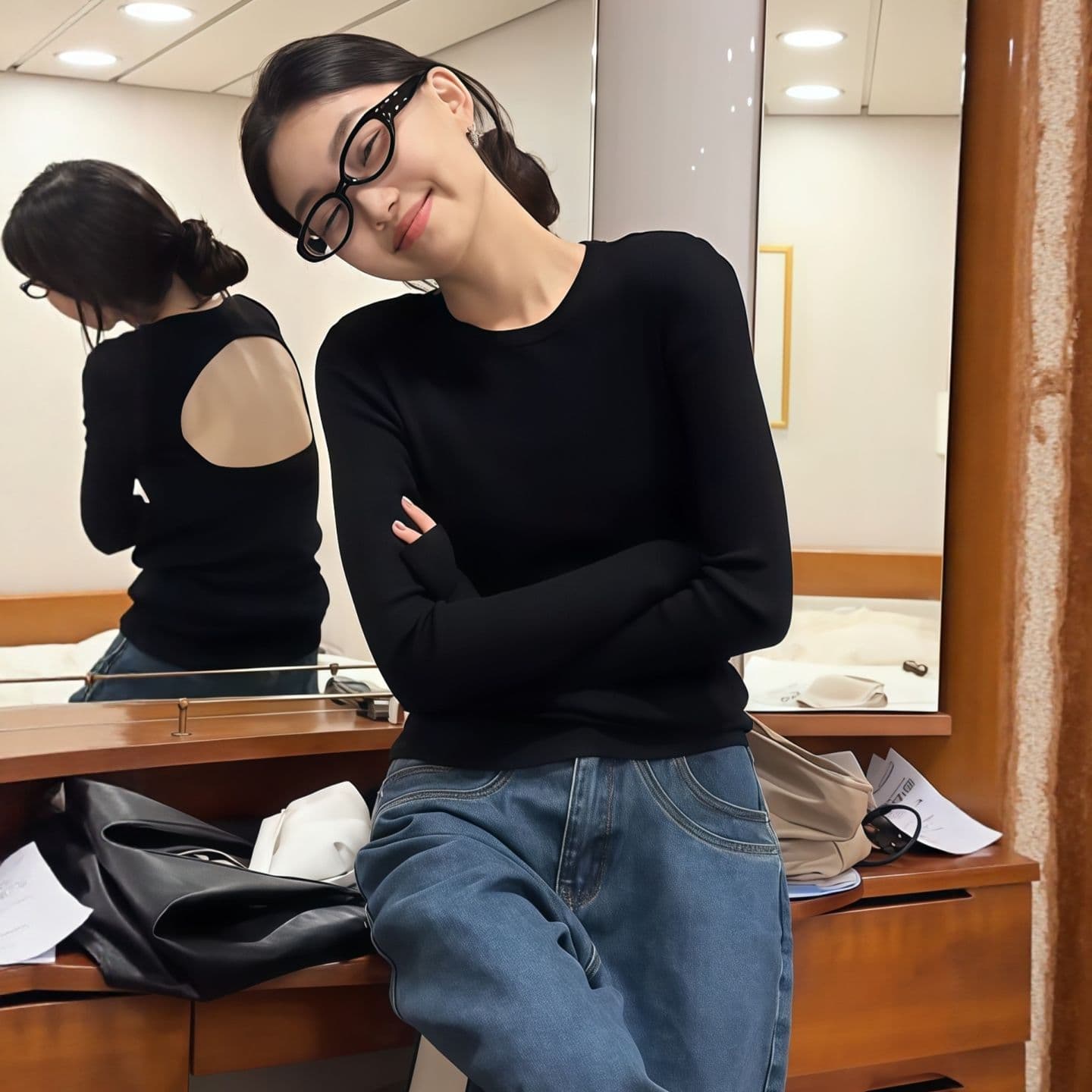 95 폴리 에스터 뒤로 홀로우 아웃 라운드 넥 긴팔 티셔츠 여성 의류 2026 새로운 조기 가을 몸매 가꾸기 슬림해 보이는 인사이드 가져 가라. 기본 셔츠 켜기 이미지 4
