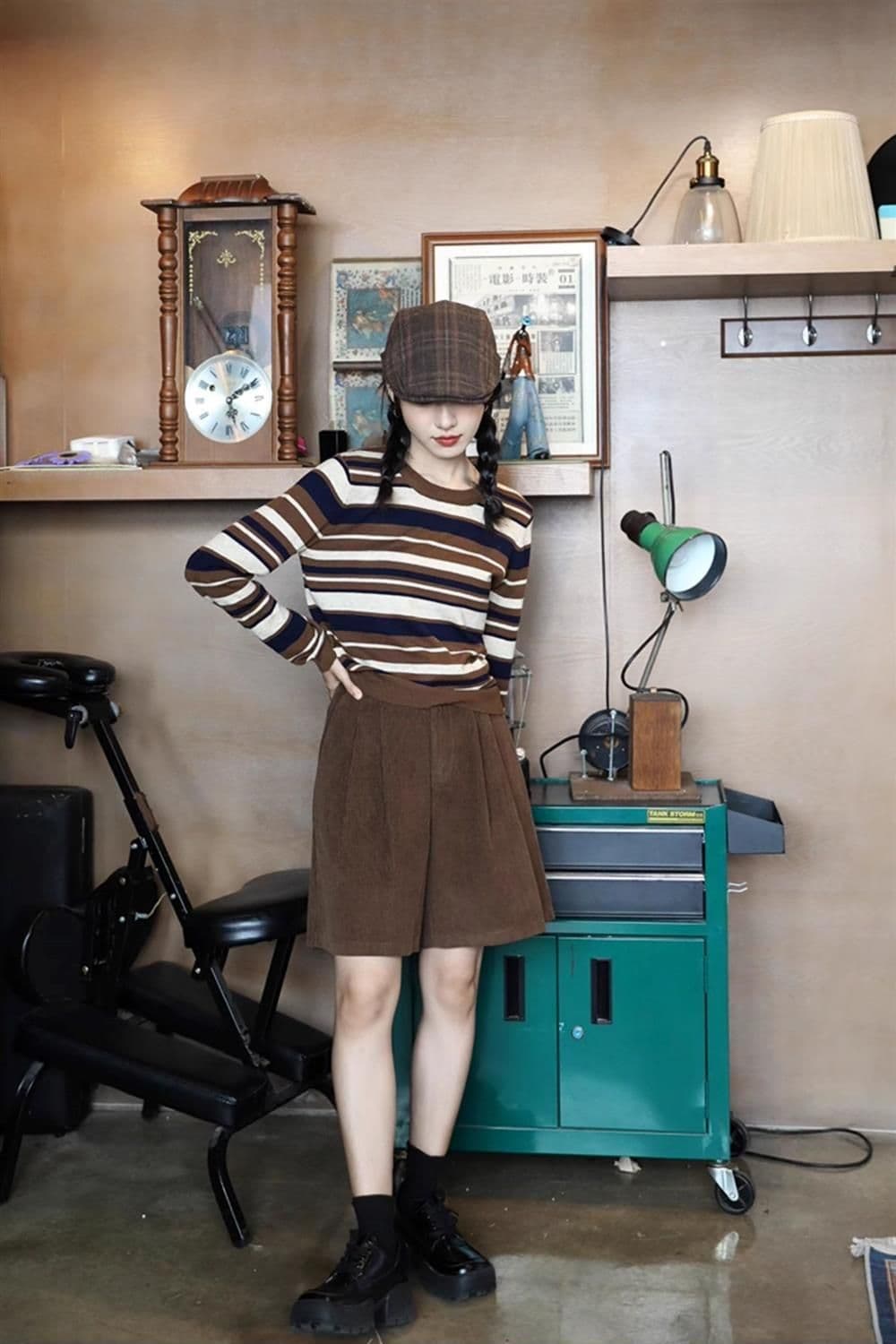 2026 스트라이프 패치워크 색상 셔츠 여성 루즈핏 라운드 넥 레트로 디자인 센스 여성 배색 풀오버 맨위 기본 셔츠 티셔츠 상세 이미지 2