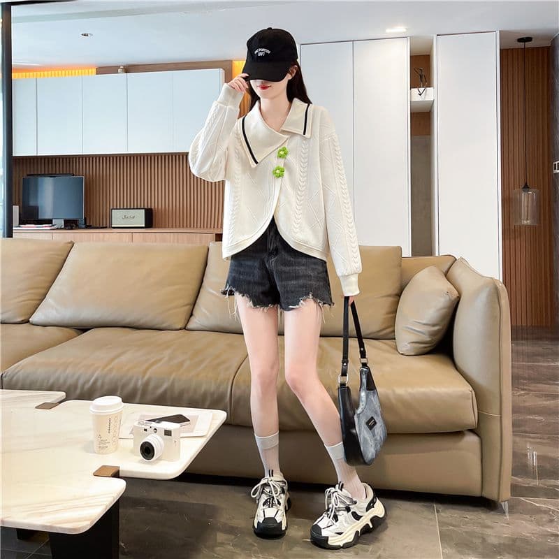실사 2026 봄 가을 한국 스타일 루즈핏 섹션 리브 패치워크 3 차원 꽃 자카드 프린트 후드티 여성 상세 이미지 5