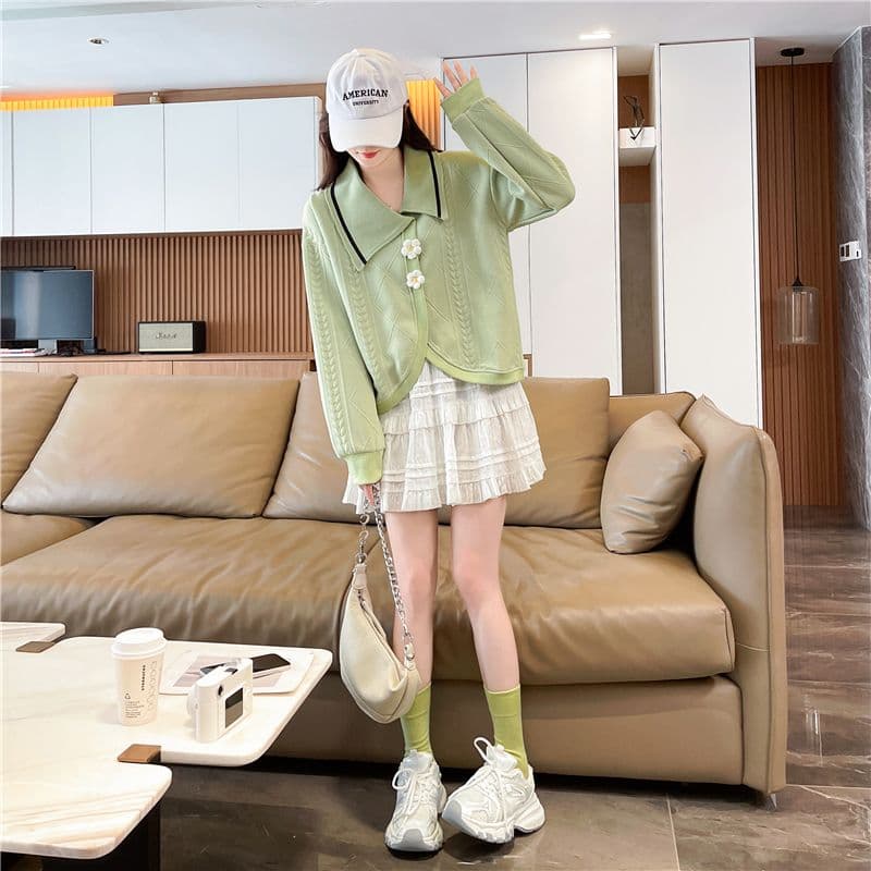실사 2026 봄 가을 한국 스타일 루즈핏 섹션 리브 패치워크 3 차원 꽃 자카드 프린트 후드티 여성 상세 이미지 21