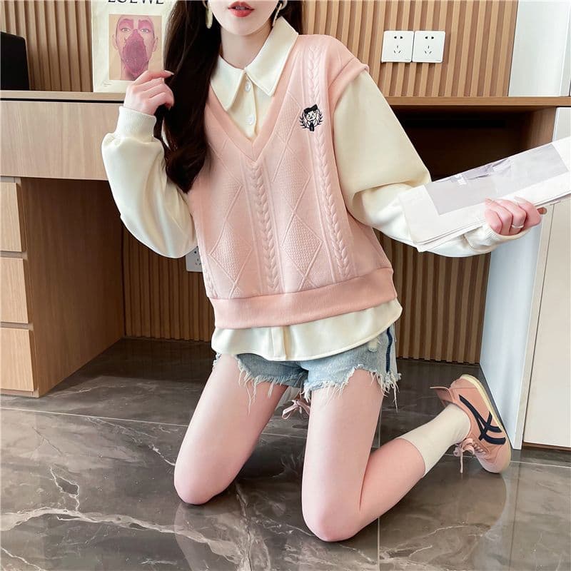 실사 털이 있고 두꺼운 한국 스타일 루즈핏 후아 면 삽입 색상 자카드 싸움 플러그 색상 자수 후드티 여성 상세 이미지 4