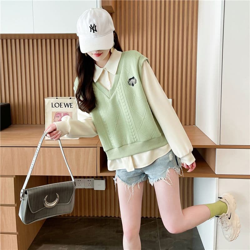 실사 털이 있고 두꺼운 한국 스타일 루즈핏 후아 면 삽입 색상 자카드 싸움 플러그 색상 자수 후드티 여성 상세 이미지 15
