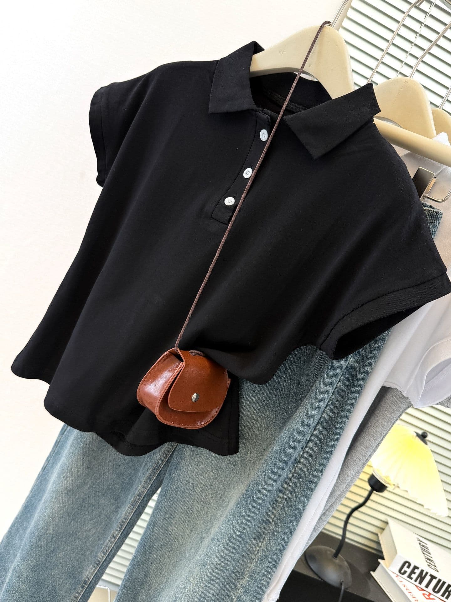 실사 순면 리브 배색 POLO 셔츠 폴로 칼라 반팔 티셔츠 여성 여름 몸매 가꾸기 슬림해 보이는 Feifei 소매 맨위 트렌디 상세 이미지 13