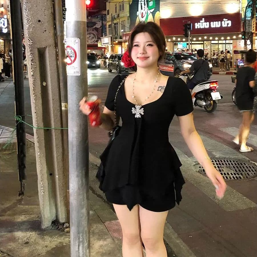 빅 사이즈 지방 mm 2026 여름 새로운 단색 불규칙 반팔 티셔츠 여성 고유 한 작은 대중 슬림해 보이는 맨위 이미지 5