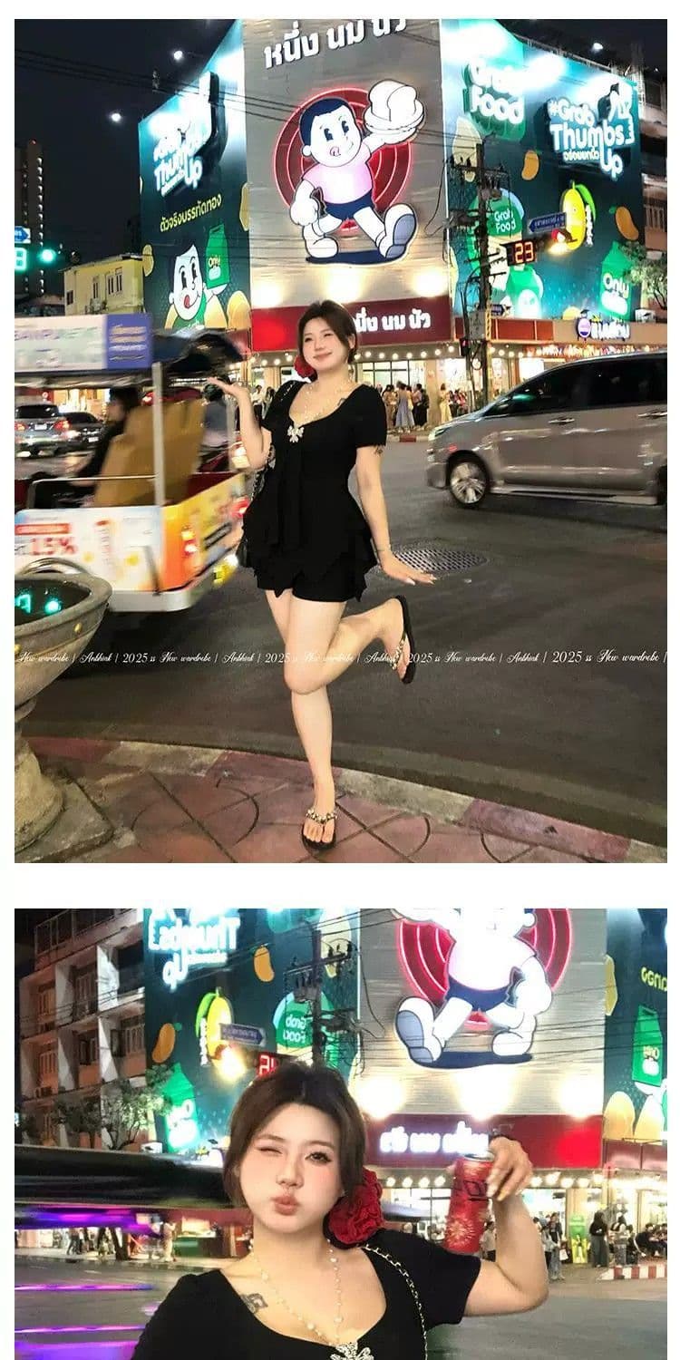 빅 사이즈 지방 mm 2026 여름 새로운 단색 불규칙 반팔 티셔츠 여성 고유 한 작은 대중 슬림해 보이는 맨위 상세 이미지 7