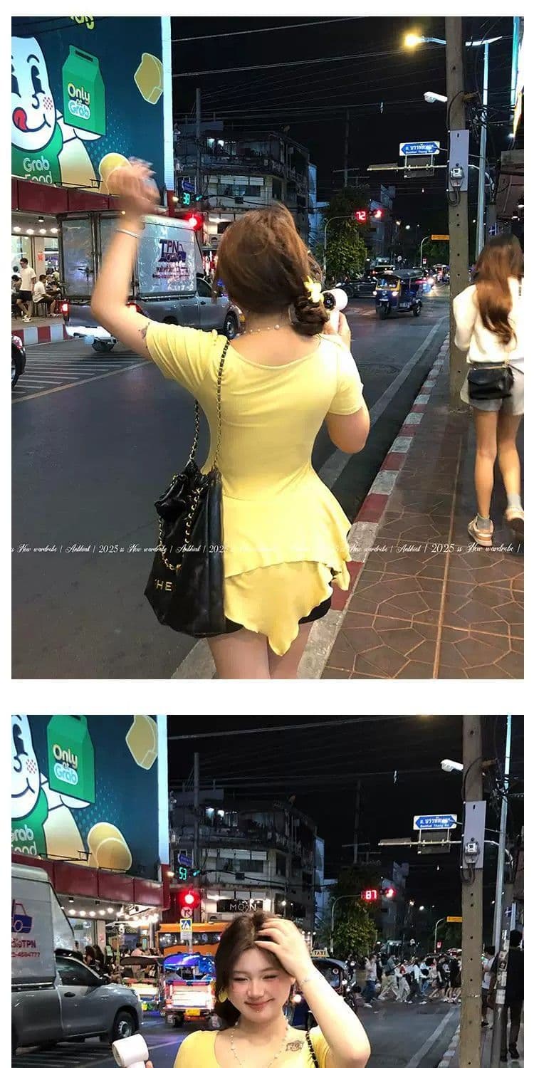 빅 사이즈 지방 mm 2026 여름 새로운 단색 불규칙 반팔 티셔츠 여성 고유 한 작은 대중 슬림해 보이는 맨위 상세 이미지 13