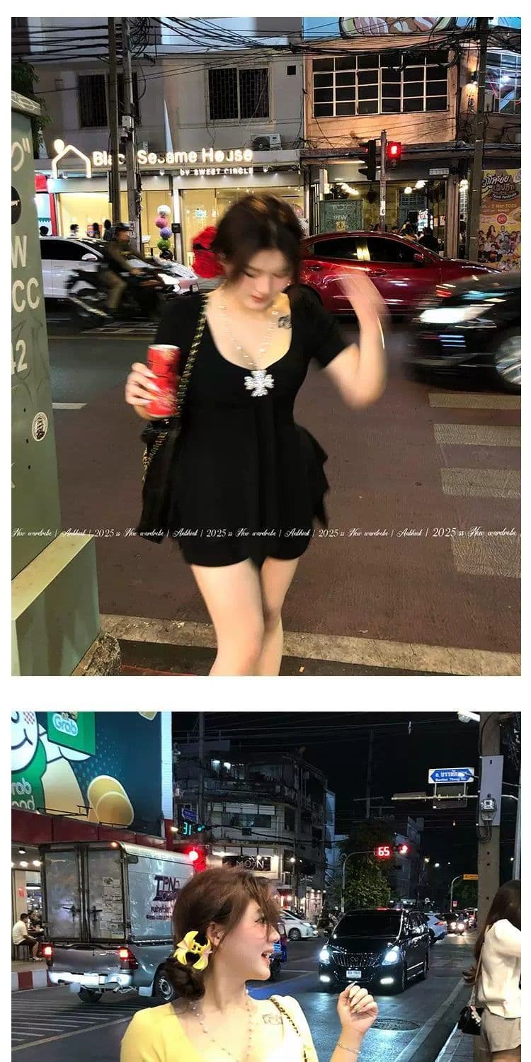 빅 사이즈 지방 mm 2026 여름 새로운 단색 불규칙 반팔 티셔츠 여성 고유 한 작은 대중 슬림해 보이는 맨위 상세 이미지 19