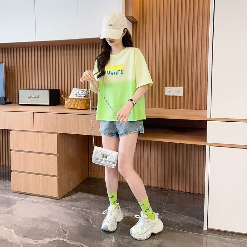 실사 정가 흔들어서 톤 품질 순면 이후 패키지 칼라 루즈핏 쇼트 스타일 패션 패치워크 색상 홀치기 염색 맨위 상세 이미지 8