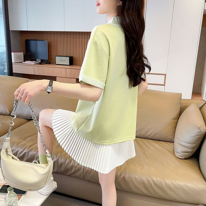 실사 180g 남자 바 면 반팔 티셔츠 여성 여름 드레스 얇은 스타일 패치워크 POLO 칼라 루즈핏 작은 키 맨위 상세 이미지 11