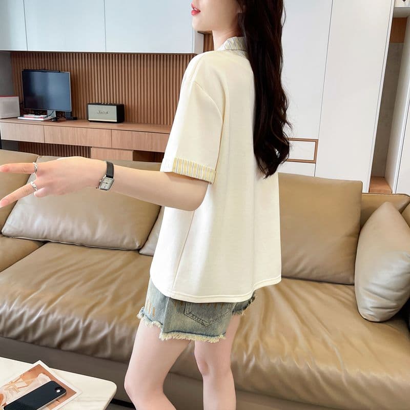 실사 180g 남자 바 면 반팔 티셔츠 여성 여름 드레스 얇은 스타일 패치워크 POLO 칼라 루즈핏 작은 키 맨위 상세 이미지 19