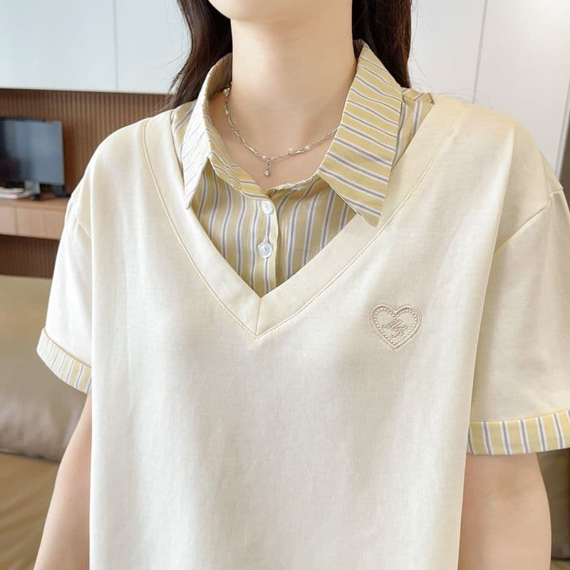 실사 180g 남자 바 면 반팔 티셔츠 여성 여름 드레스 얇은 스타일 패치워크 POLO 칼라 루즈핏 작은 키 맨위 상세 이미지 23