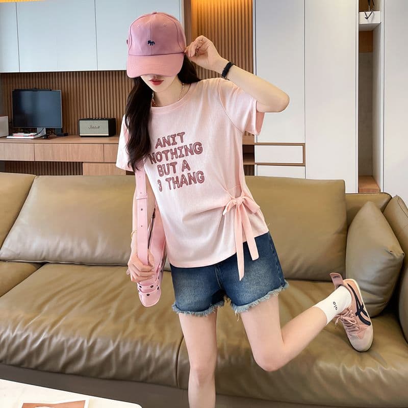 실사 얼음 센스 눈꽃 면 사탕 색상 반팔 셔츠 여성 여름 드레스 반팔 얇은 스타일 스트랩 루즈핏 작은 키 맨위 상세 이미지 6