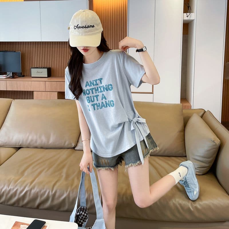 실사 얼음 센스 눈꽃 면 사탕 색상 반팔 셔츠 여성 여름 드레스 반팔 얇은 스타일 스트랩 루즈핏 작은 키 맨위 상세 이미지 14
