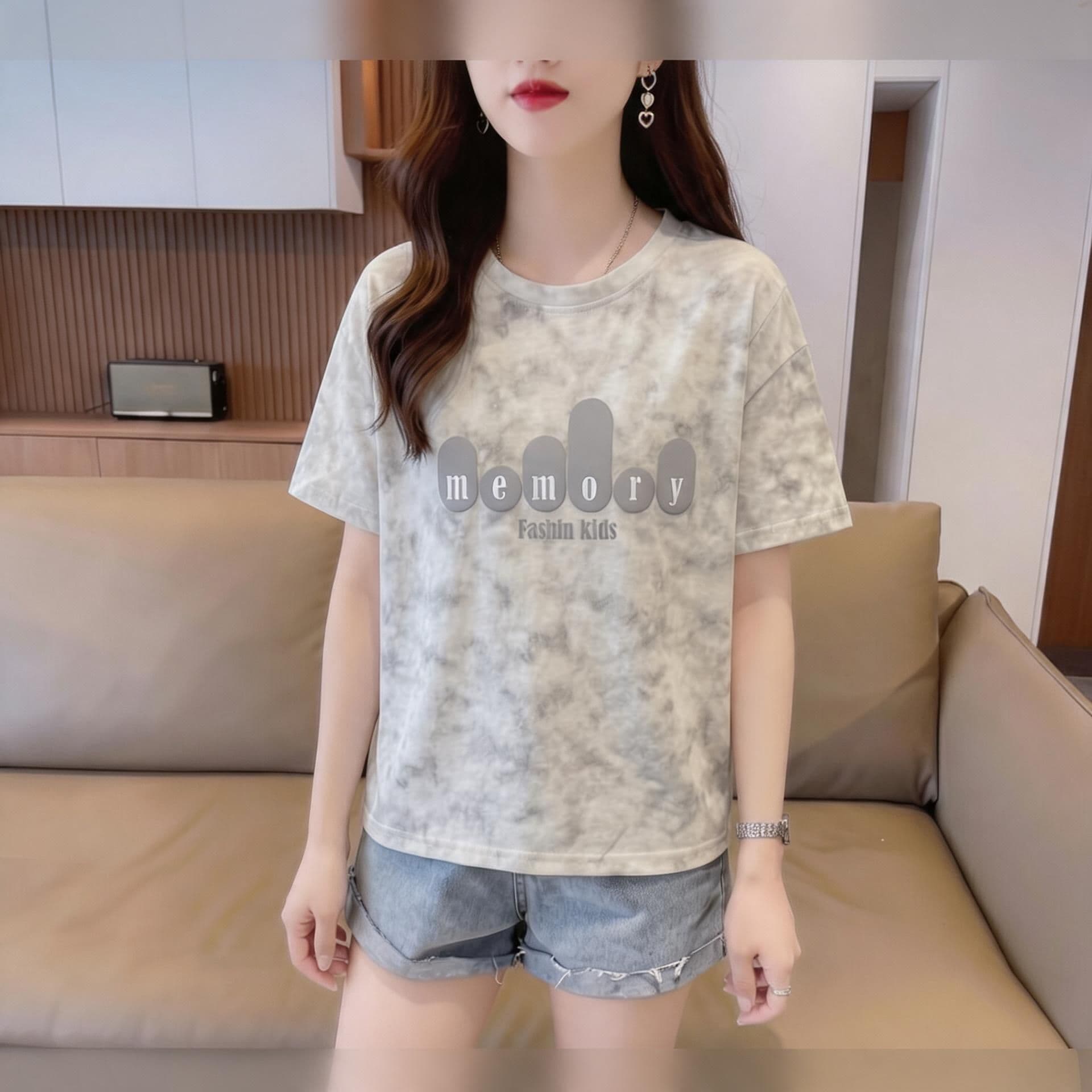 눈꽃 면 65 면 35 폴리에스터 2026 여름 새로운 한국 스타일 다용도 홀치기 염색 반팔 티셔츠 여성 상세 이미지 10