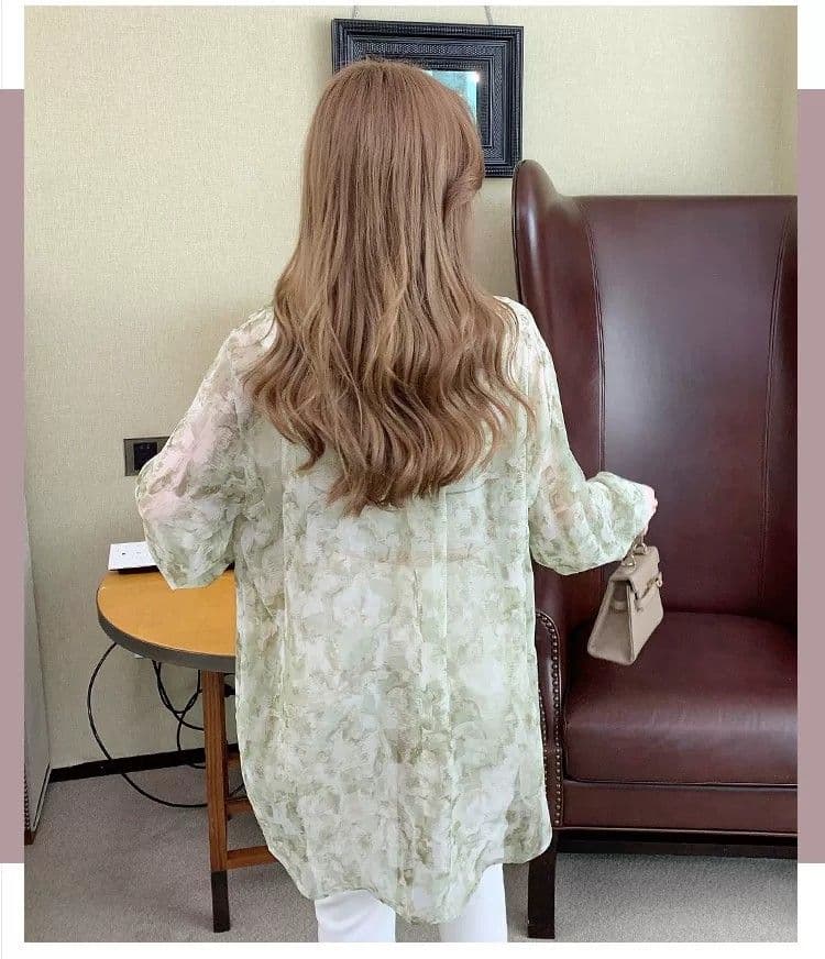 얼음 실크 자외선 차단 의류 여성 여름 얇은 2026 년 새로운 디자인 센스 홀치기 염색 프린트 루즈핏 쉬폰 셔츠 상세 이미지 6