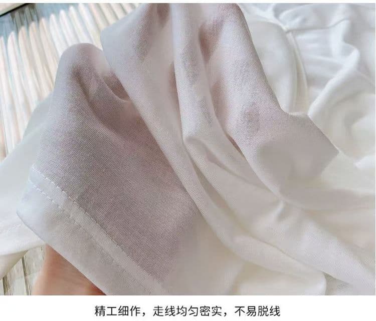 65 면 눈꽃 면 조기 가을 새로운 비스듬한 어깨 얇은 스타일 태양 보호 셔츠 긴팔 티셔츠 여성 의류 느긋한 바람 맨위 상세 이미지 3