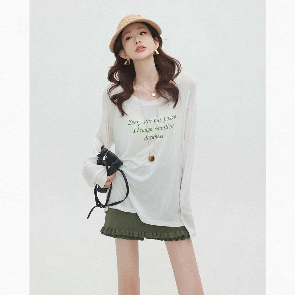 65 면 눈꽃 면 여름 프린트 긴팔 티셔츠 미니멀리즘 패션 마이크로 ~을 통해 블라우스 맨위 자외선 차단 루즈핏 에디션 이미지 5