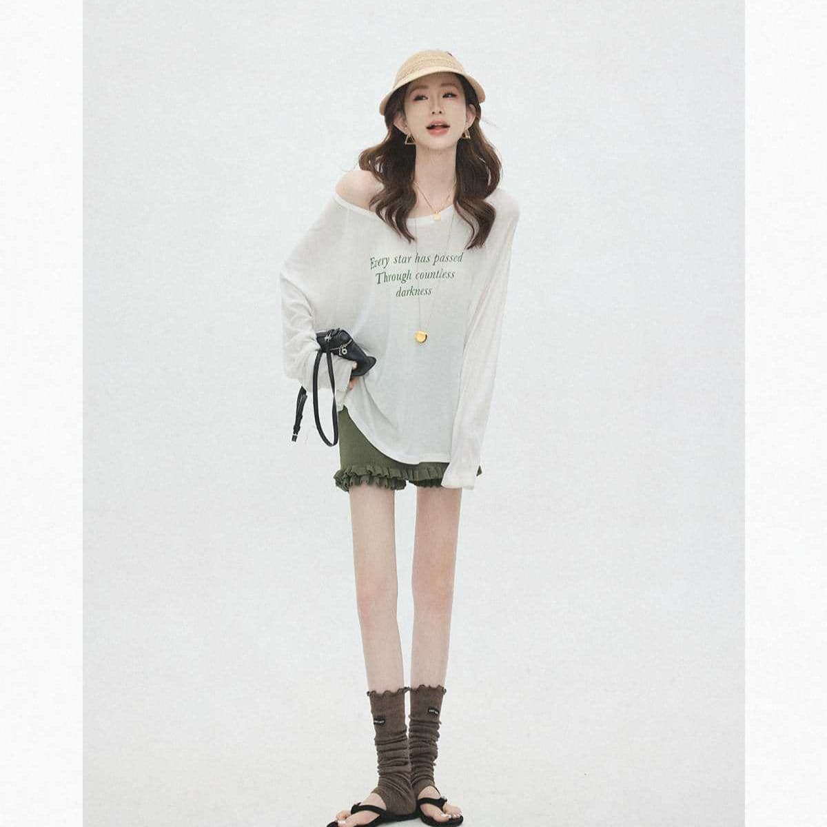 65 면 눈꽃 면 여름 프린트 긴팔 티셔츠 미니멀리즘 패션 마이크로 ~을 통해 블라우스 맨위 자외선 차단 루즈핏 에디션 이미지 2
