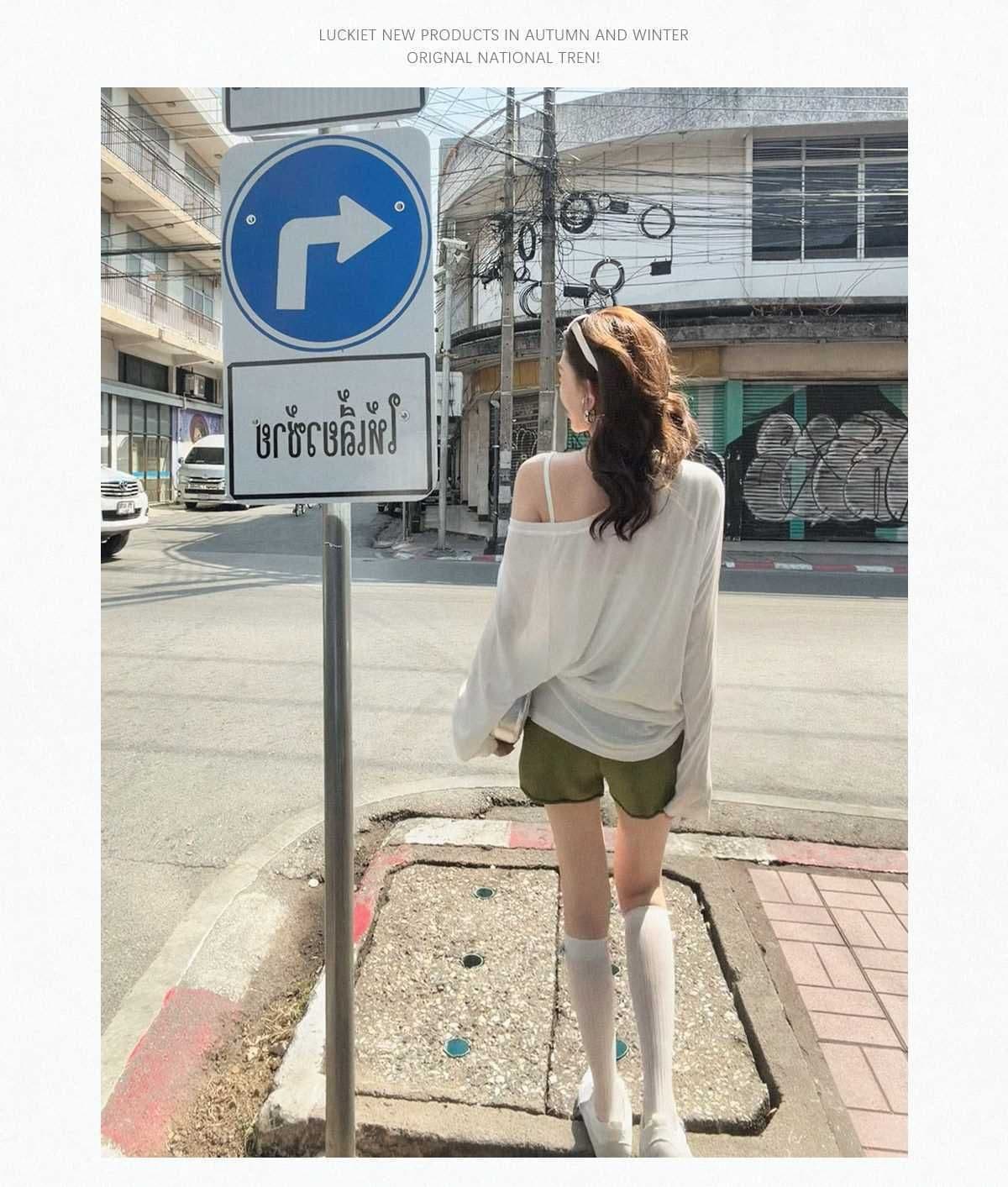 65 면 눈꽃 면 여름 프린트 긴팔 티셔츠 미니멀리즘 패션 마이크로 ~을 통해 블라우스 맨위 자외선 차단 루즈핏 에디션 상세 이미지 4