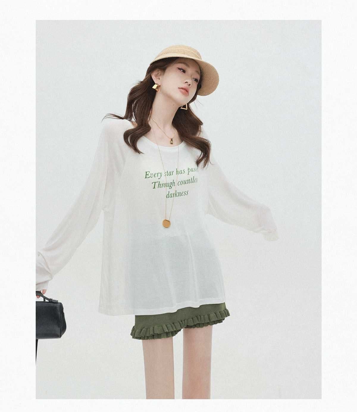 65 면 눈꽃 면 여름 프린트 긴팔 티셔츠 미니멀리즘 패션 마이크로 ~을 통해 블라우스 맨위 자외선 차단 루즈핏 에디션 상세 이미지 6