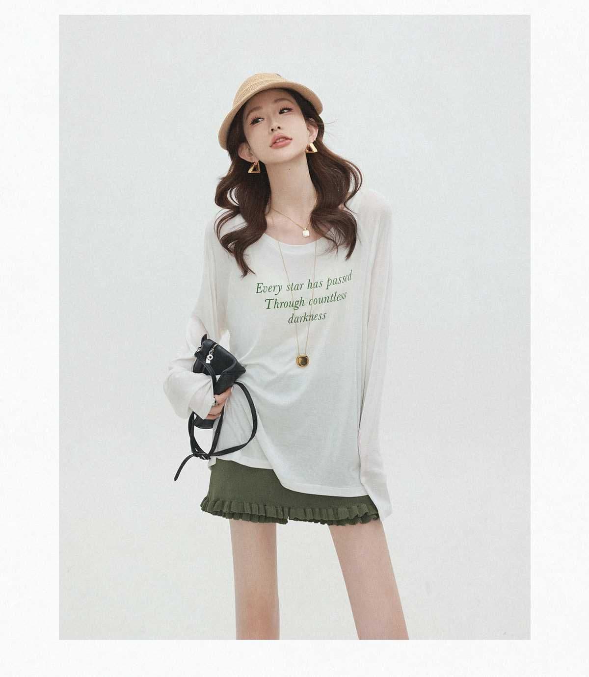 65 면 눈꽃 면 여름 프린트 긴팔 티셔츠 미니멀리즘 패션 마이크로 ~을 통해 블라우스 맨위 자외선 차단 루즈핏 에디션 상세 이미지 7