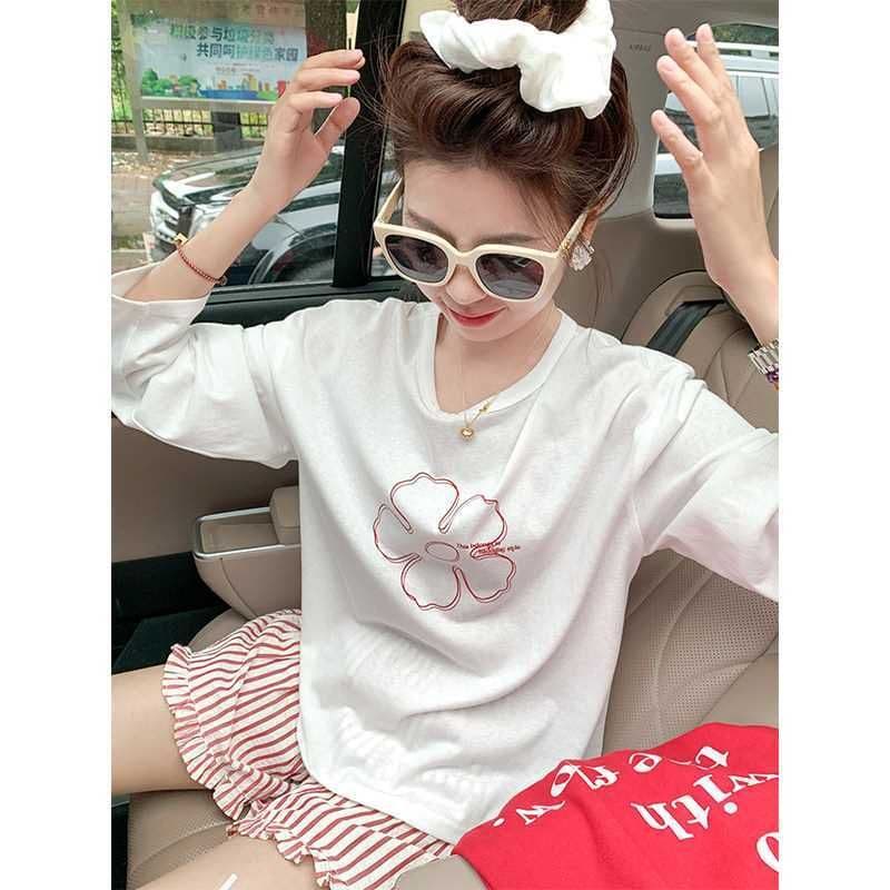 65 면 눈꽃 면 한 부서 화이트 얇은 스타일 긴팔 티셔츠 여성 여름 새로운 루즈핏 자외선 차단 블라우스 맨위 상세 이미지 5