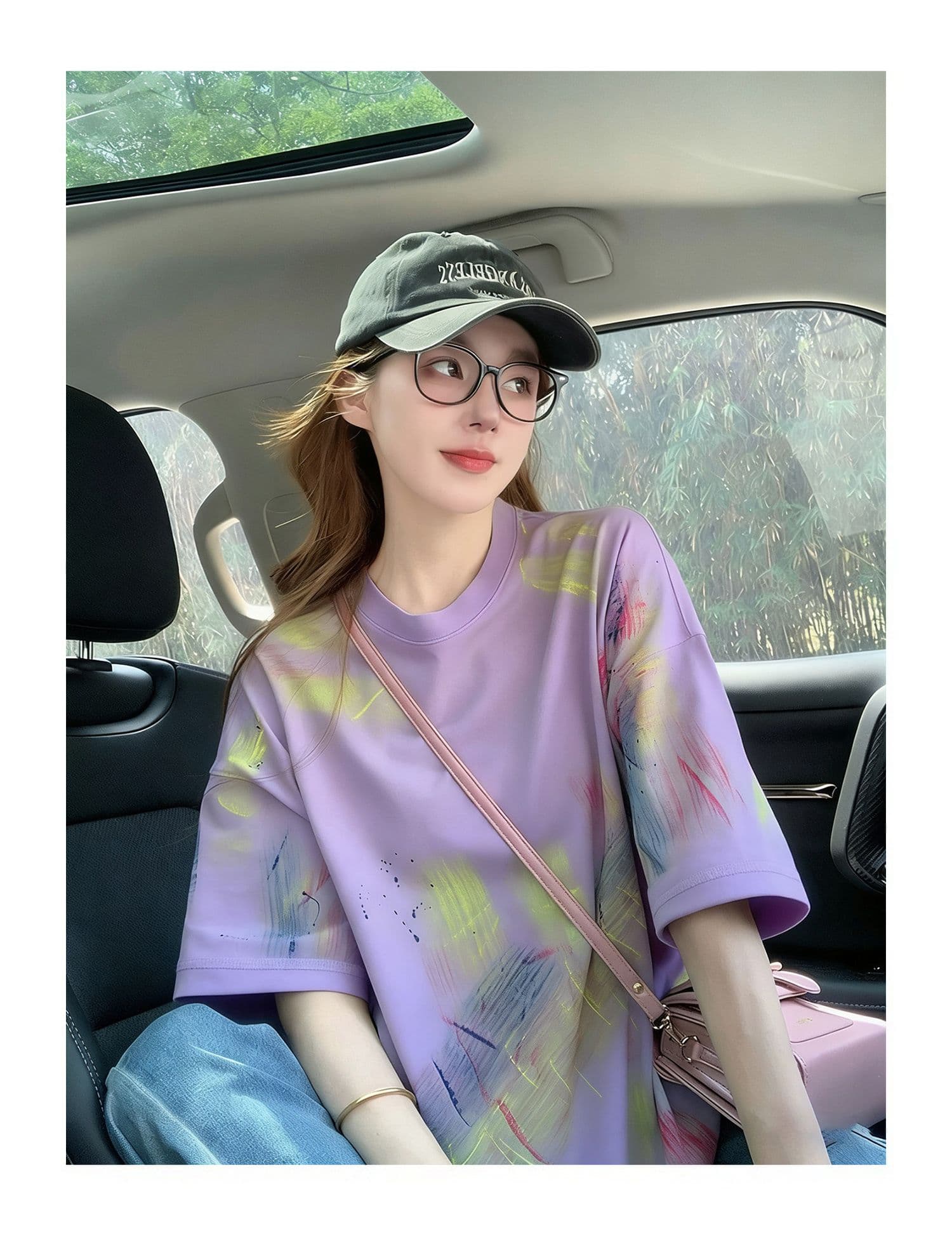 순면 이후 패키지 칼라 홀치기 염색 중간 길이 티셔츠 여성 도파민 배색 낙서 루즈핏 맨위 트렌디 상세 이미지 3
