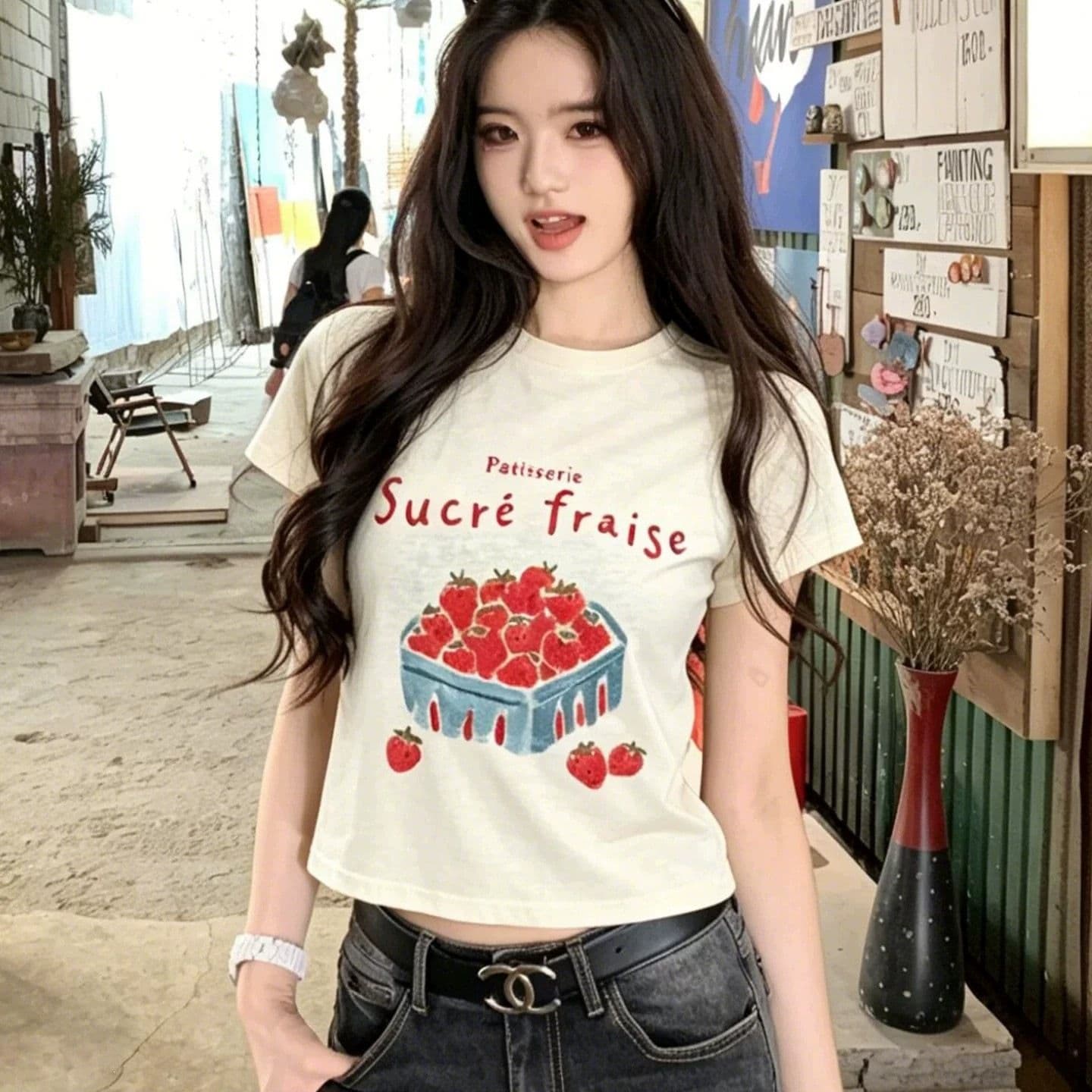 92 면 2026 년 프린트 쇼트 스타일 반팔 높은 탄력성 새로운 여름 몸매 가꾸기 슬림해 보이는 여성 셔츠 상세 이미지 3