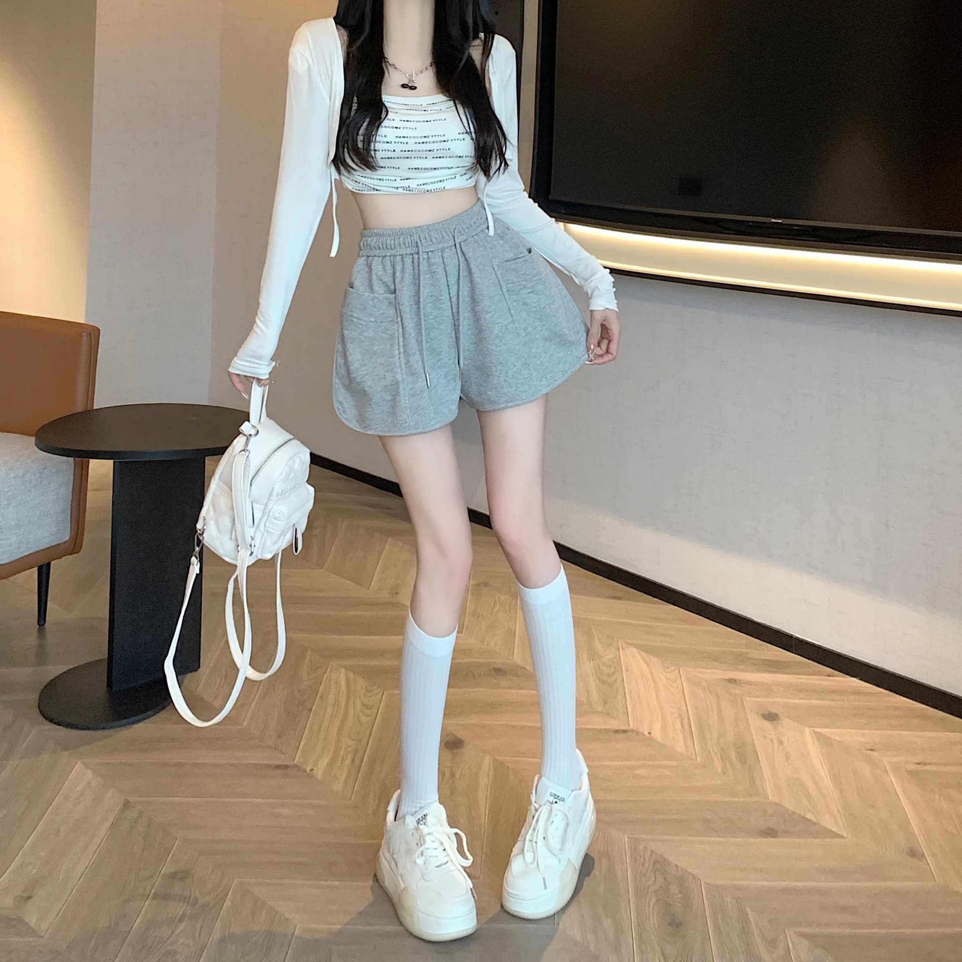 핑크색 바지 운동 바지 여성 여름 펌프 로프 캐주얼 바지 루즈핏 와이드 레그 팬츠 슬림해 보이는 작은 키 한 마디 바지 상세 이미지 26